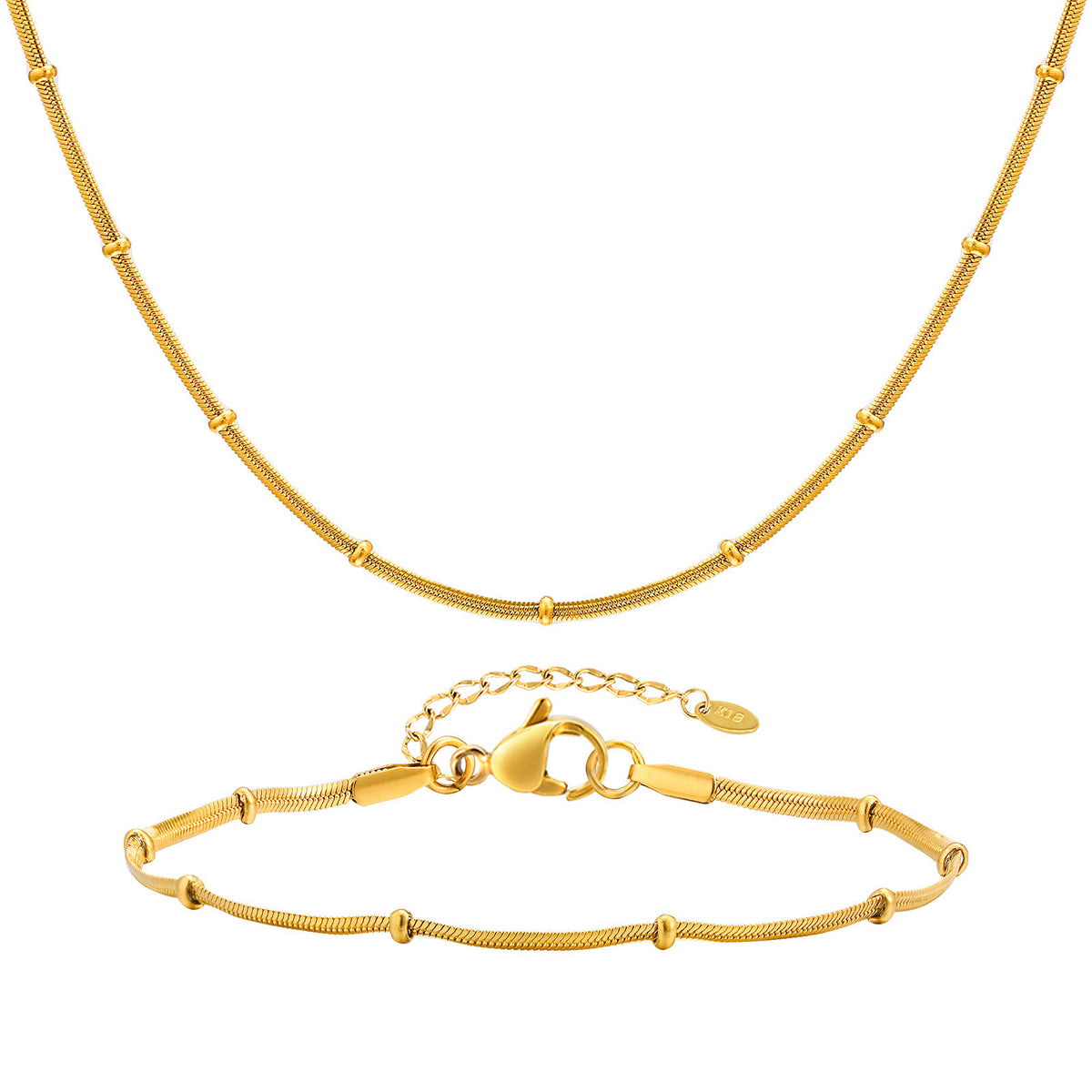 Gold Necklace – Stainless Steel Flat Snake Chain – Bead Bracelet