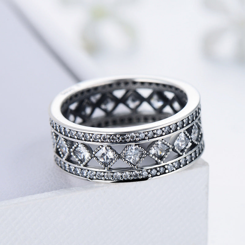 Retro European Style Sterling Silver Zircon Ring - Fashion Accessory