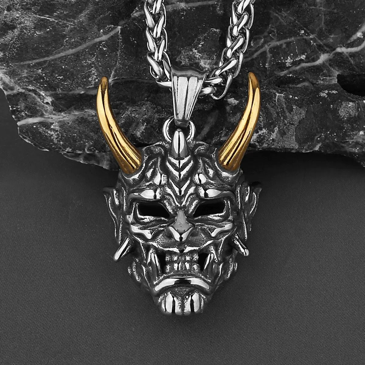 Planderful Skeleton Pendant Necklace Titanium Steel Gothic Ghost King Mask For Men