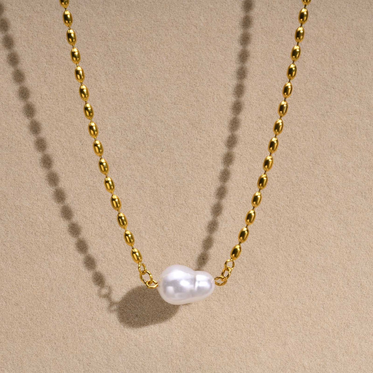 Stainless Steel Ladies Fashion Jewelry Gold Pearl Olive Bead Necklace