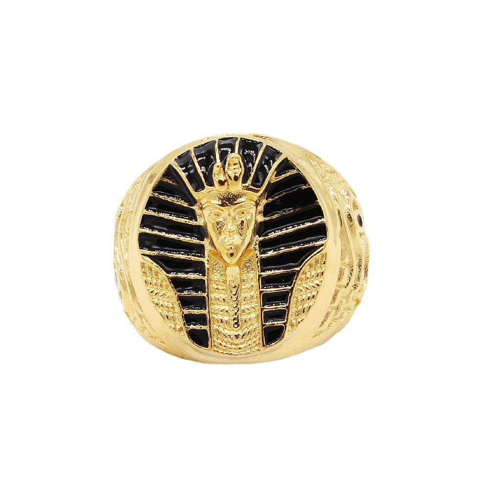 Retro Egyptian Pharaoh Men's Titanium Steel Ring with Personalized Engraving