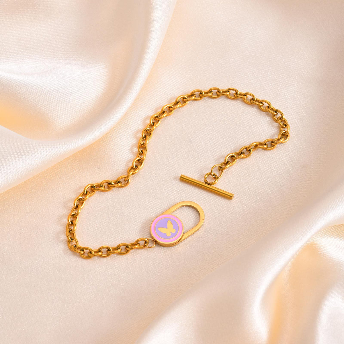 Bracelet Stainless Steel Heart-Shaped Hollow Oval Ot Buckle Women