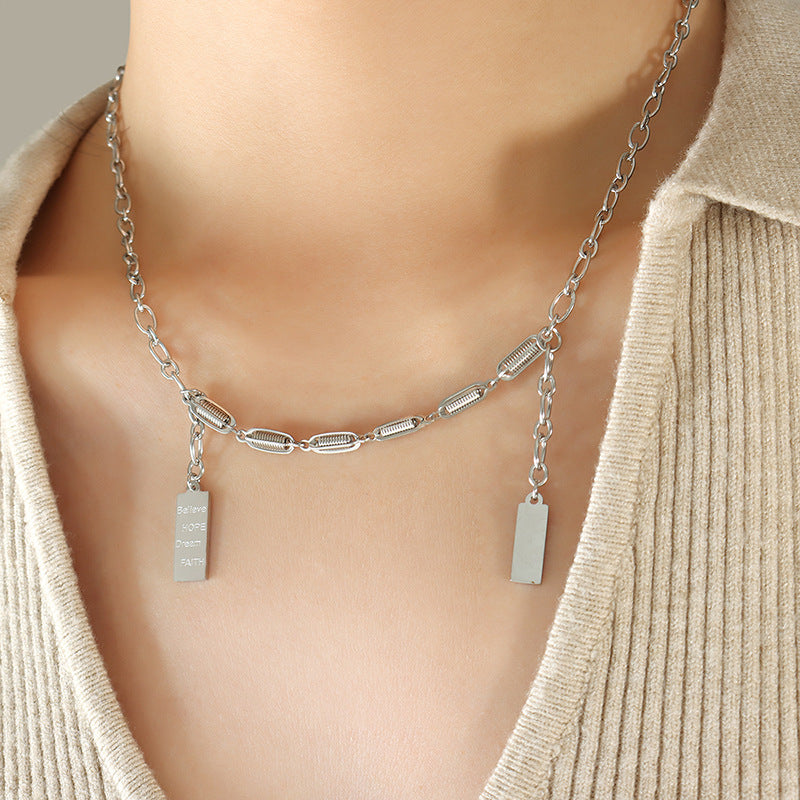 Geometric Square Pendant Necklace with Titanium Steel Chain for Women