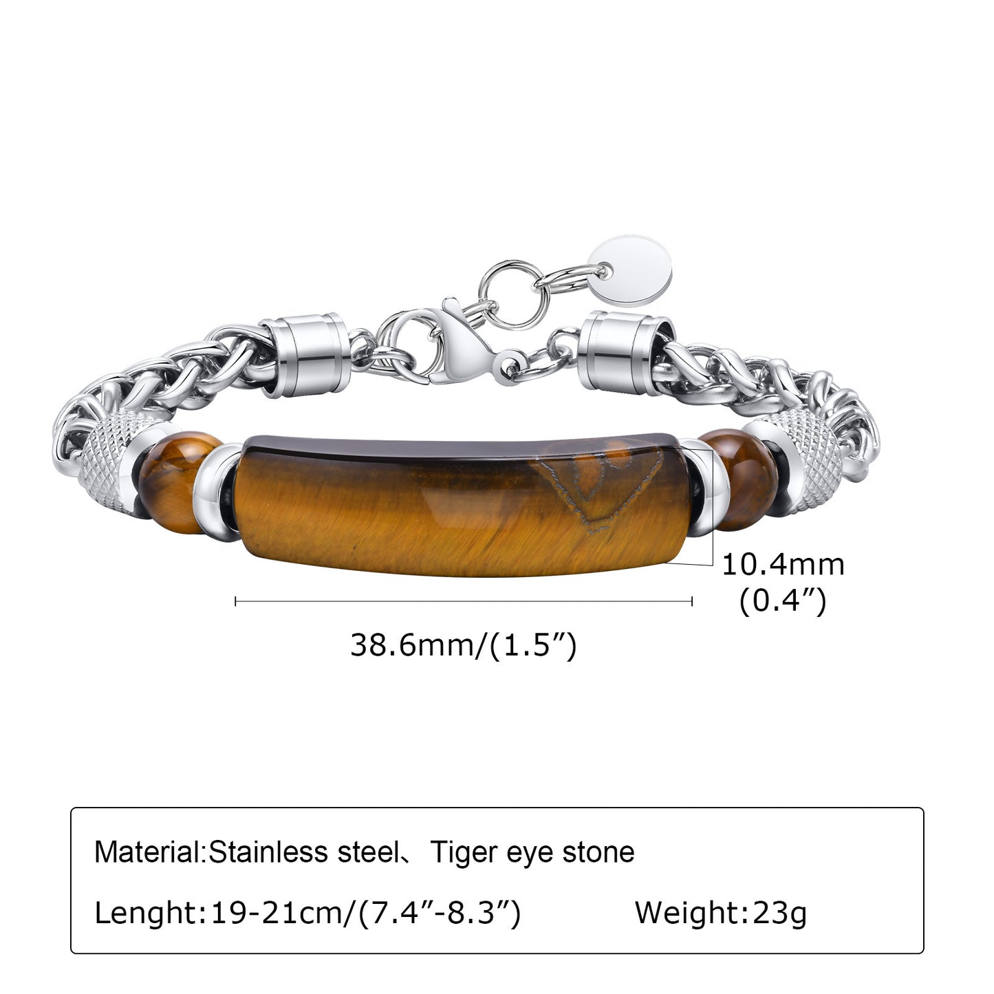 Stainless Steel Flower Basket Chain Black Agate Tiger's Eye Beaded Bracelet for Men