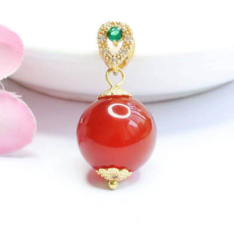 15 mm Red Agate Bead Green Accent Pendant — No Chain