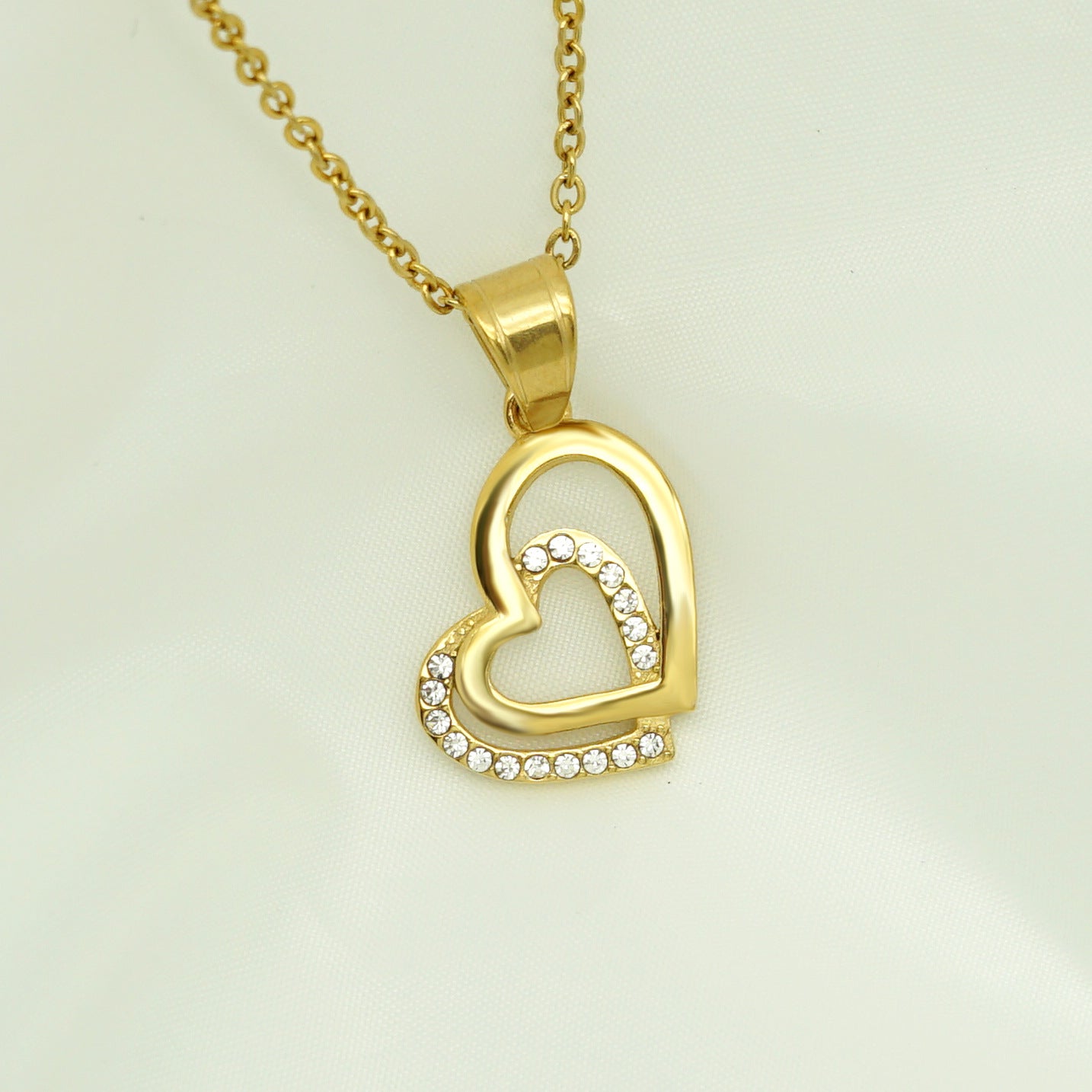 Planderful Double Heart Necklace Titanium Steel Pendant With Zircon For Her Elegant Versatile Gift
