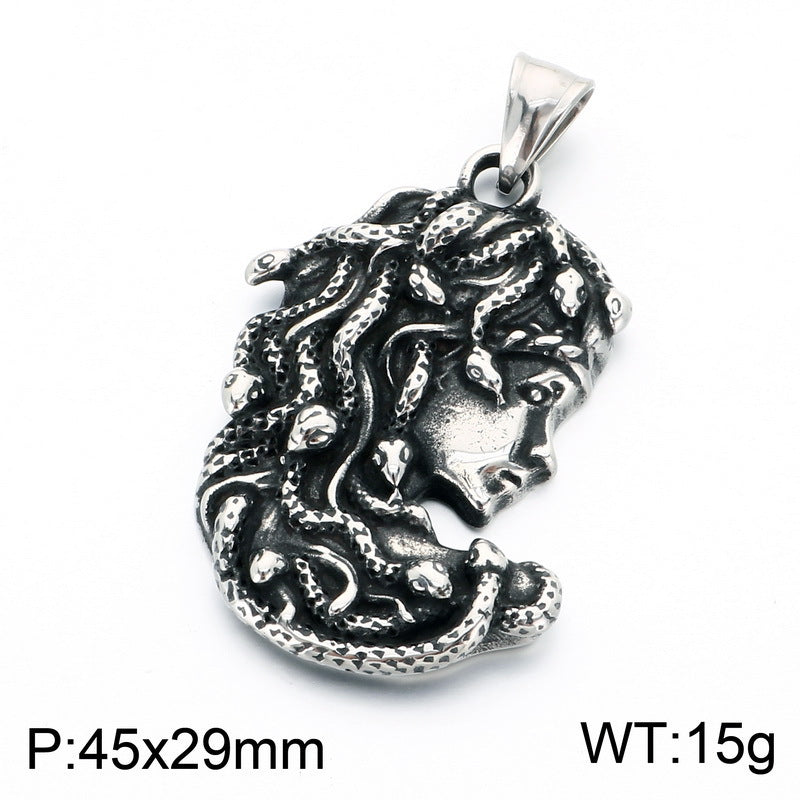 Dark Rock Clown Mask Pendant Punk Wind Smear Snake Hair Witch Stainless Necklace