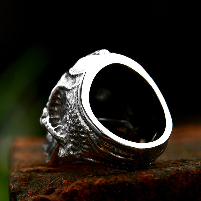 Titanium Steel Punk Skull Ring for Men - Stylish Cross-Border Design in Sizes 7-13