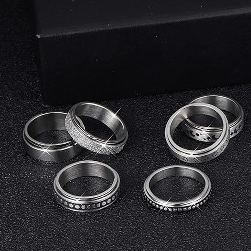 Rotatable Star Moon Stainless Steel Ring Set For Unisex Couples By Planderful Collection Premium Gift