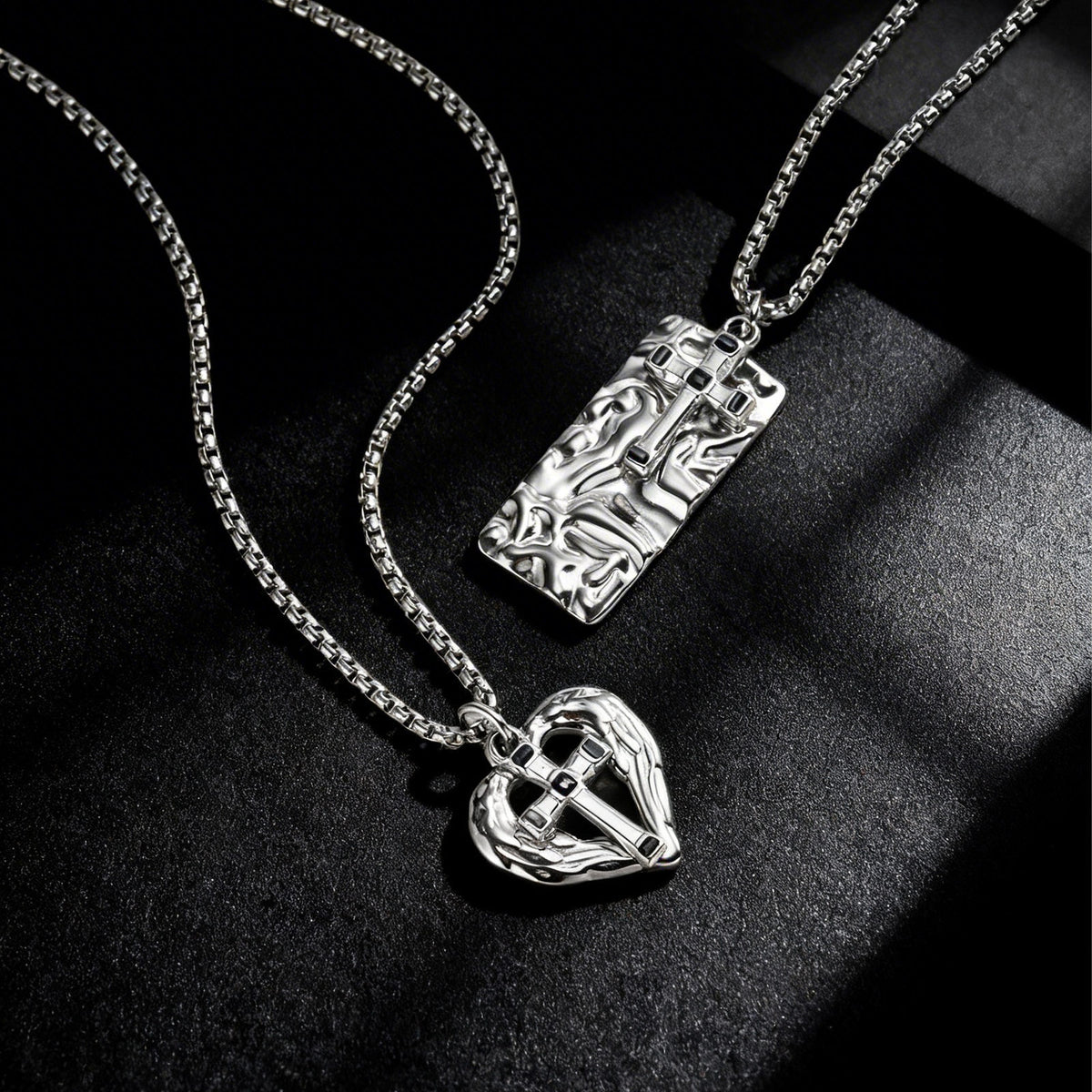 Cross Heart Textured Minimalist Stainless Steel Pendant Unisex