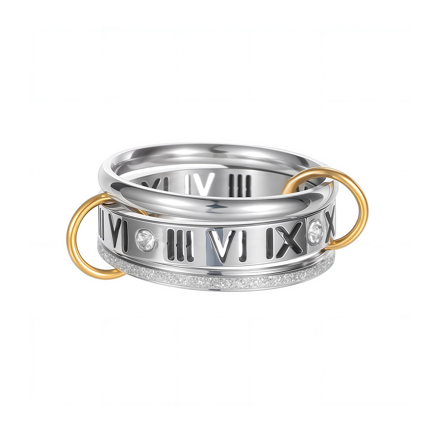 Titanium Steel Ring Stacked Roman Design Planderful Unisex
