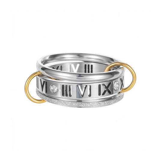 Titanium Steel Ring Stacked Roman Design Planderful Unisex