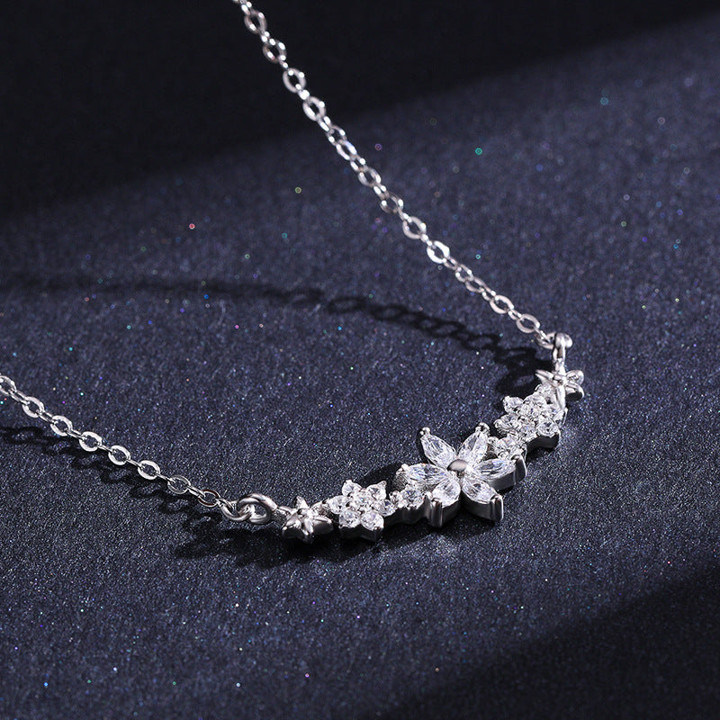 Exquisite Flower Sterling Silver Necklace with Zircon Detail