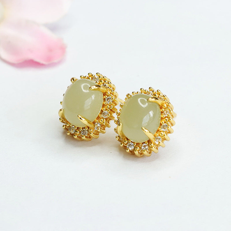 Natural Hotan Jade Oval Earrings for Women