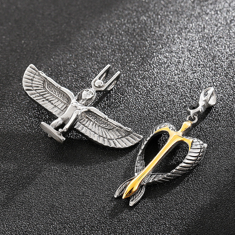 Retro Egyptian Pharaoh Men's Pendant with Eagle Angel Wings in Titanium Steel