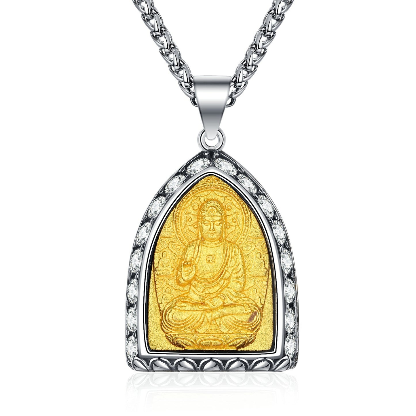 Zircon Necklace – Elegant Buddha Zodiac Stainless Steel Necklace for Men Everyday Wear
