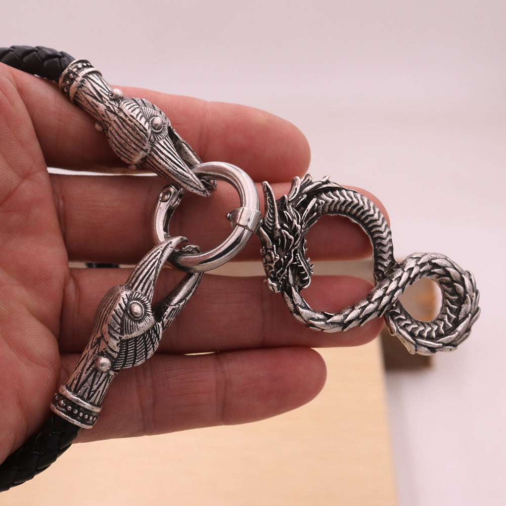 Viking Odin Crow Octagonal Head Pendant - Vintage Men's Alloy Necklace