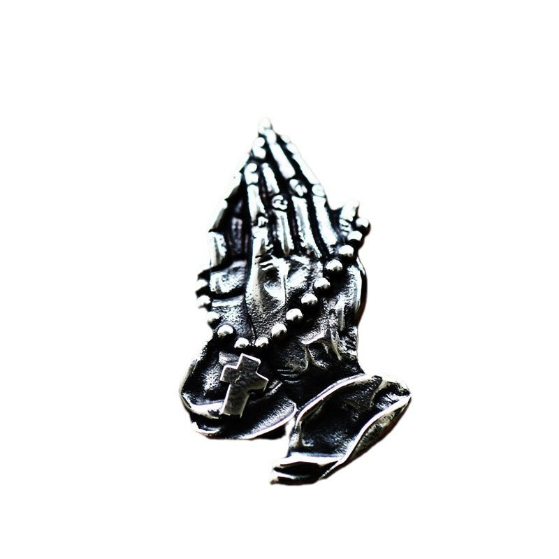 Retro Titanium Steel Men's Prayer Hand Cross Pendant for Wholesale Foreign Trade