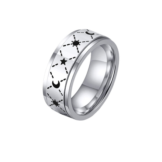 Mens Trend Stainless Steel Sun Moon Rotating Ring Jewelry