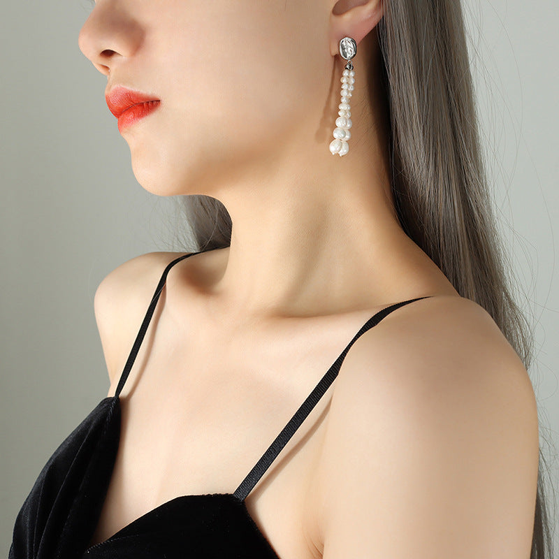 Baroque Freshwater Pearl Fringe Earrings with a Retro Twist