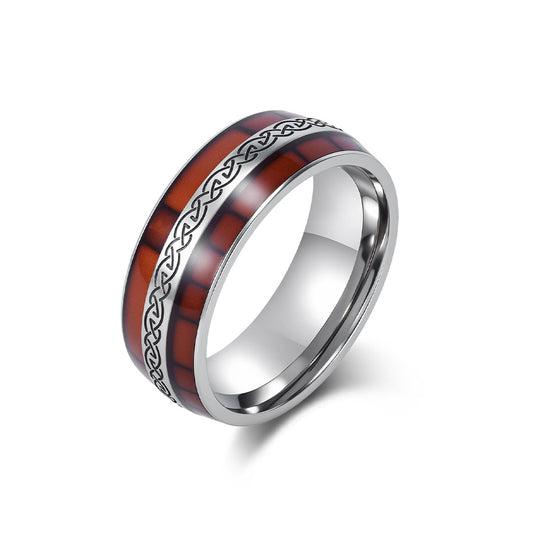 Planderful Celtic Knot Ring Titanium Steel Vintage Nordic Inlaid Wood Grain For Irish Eternal Wedding Engagement Jewelry