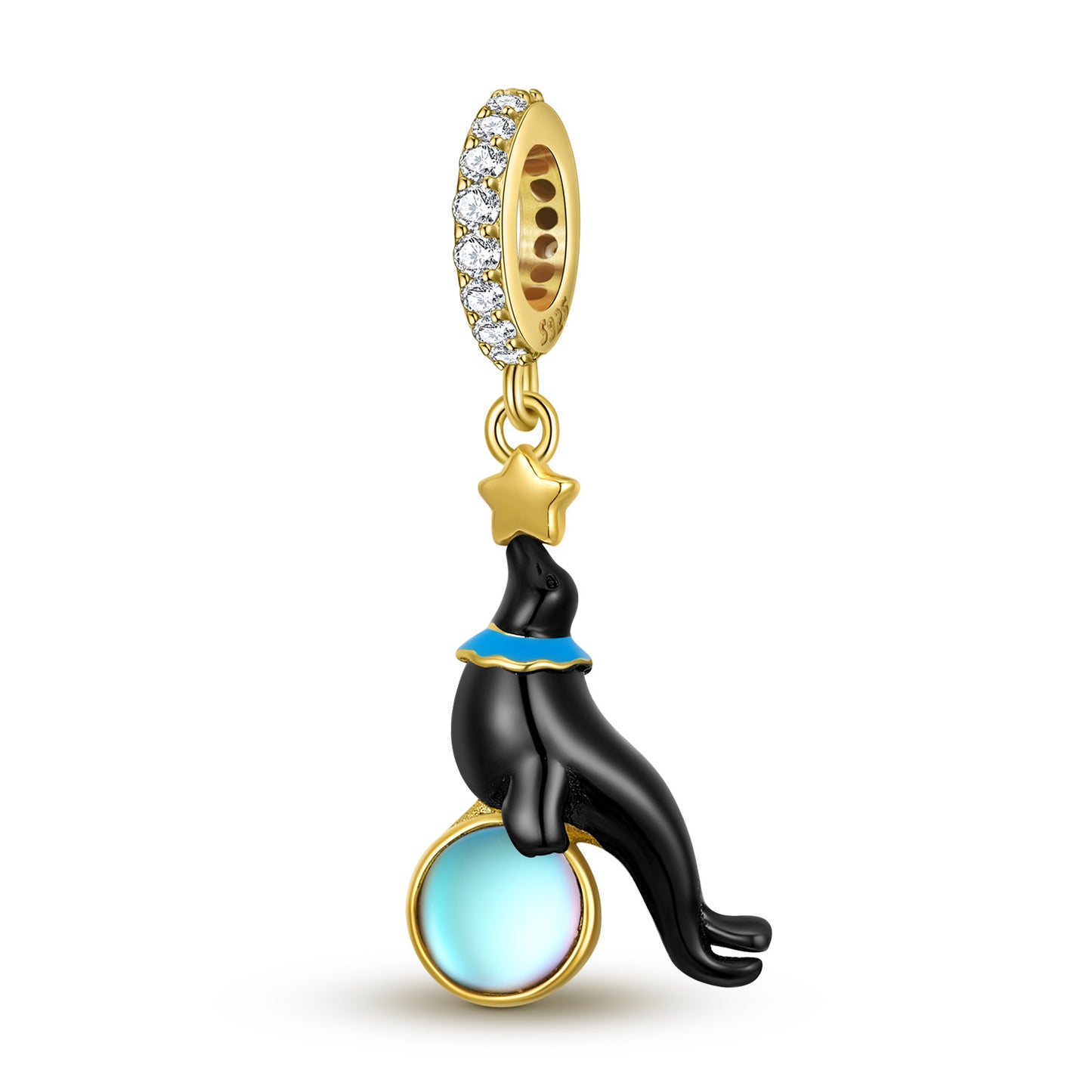 Planderful Everyday Genie S925 Sterling Silver Cute Animal Black Seal Pendant Inlaid Moonstone Fashion Bracelet Necklace DIY Accessories Pendant