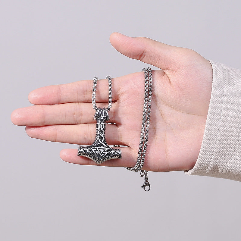 Steel Necklace – Statement Viking Odin Celtic Knot Thor Hammer Amulet Pendant For Everyday Wear Planderful