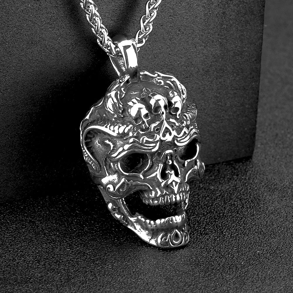 European and American Jewelry Stainless Steel Men's Pendant Necklace Retro Hollow Skull Pendant