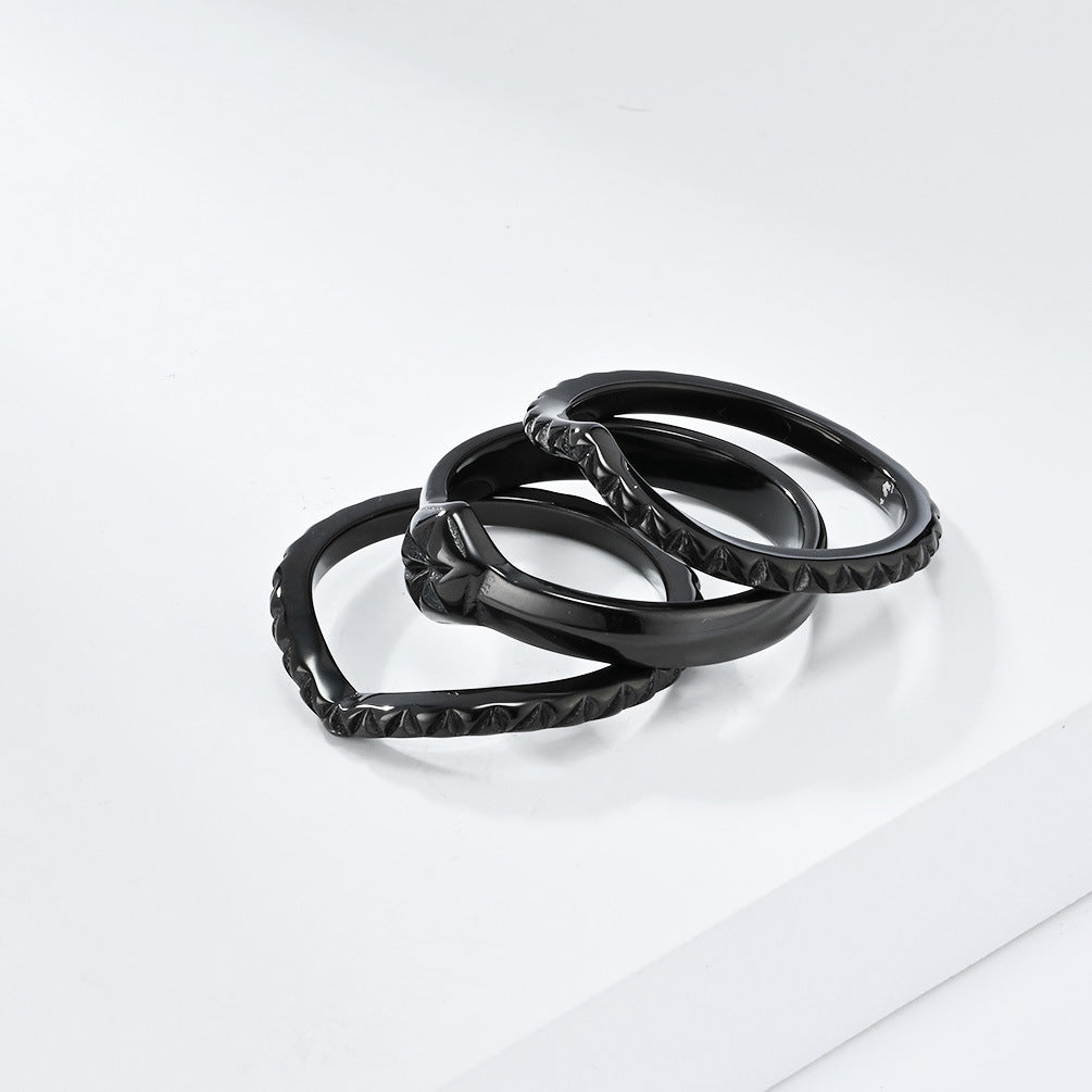 Planderful Stacked Titanium Steel Ring Set For Women Elegant Light Luxury Three Piece Jewelry