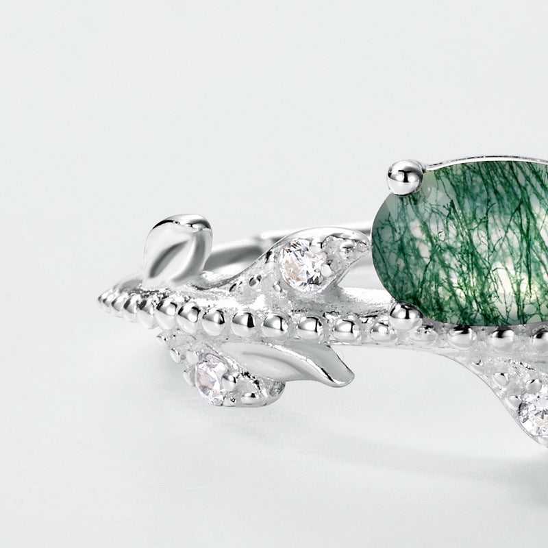 Planderful Everyday Genie – Cross-border New Fashion Simple Olive Branch Ring Women's S925 Sterling Silver Inlaid Green Moss Ring Niche Design Jewelry