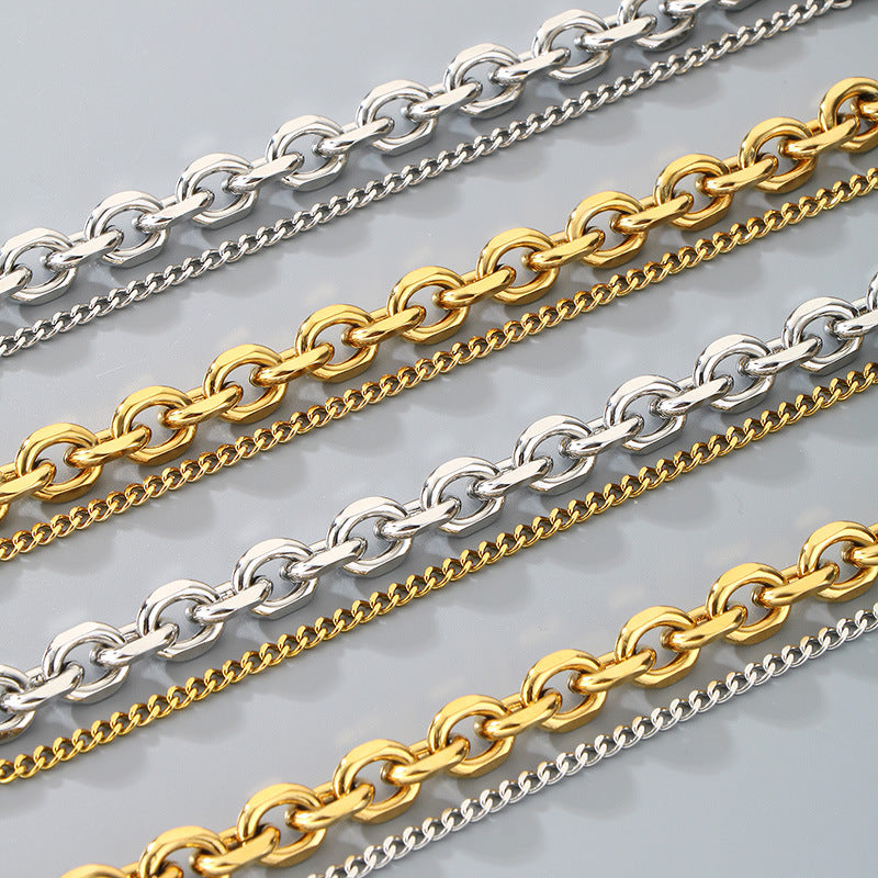 Planderful Mens Titanium Steel O Chain Layered Bracelet