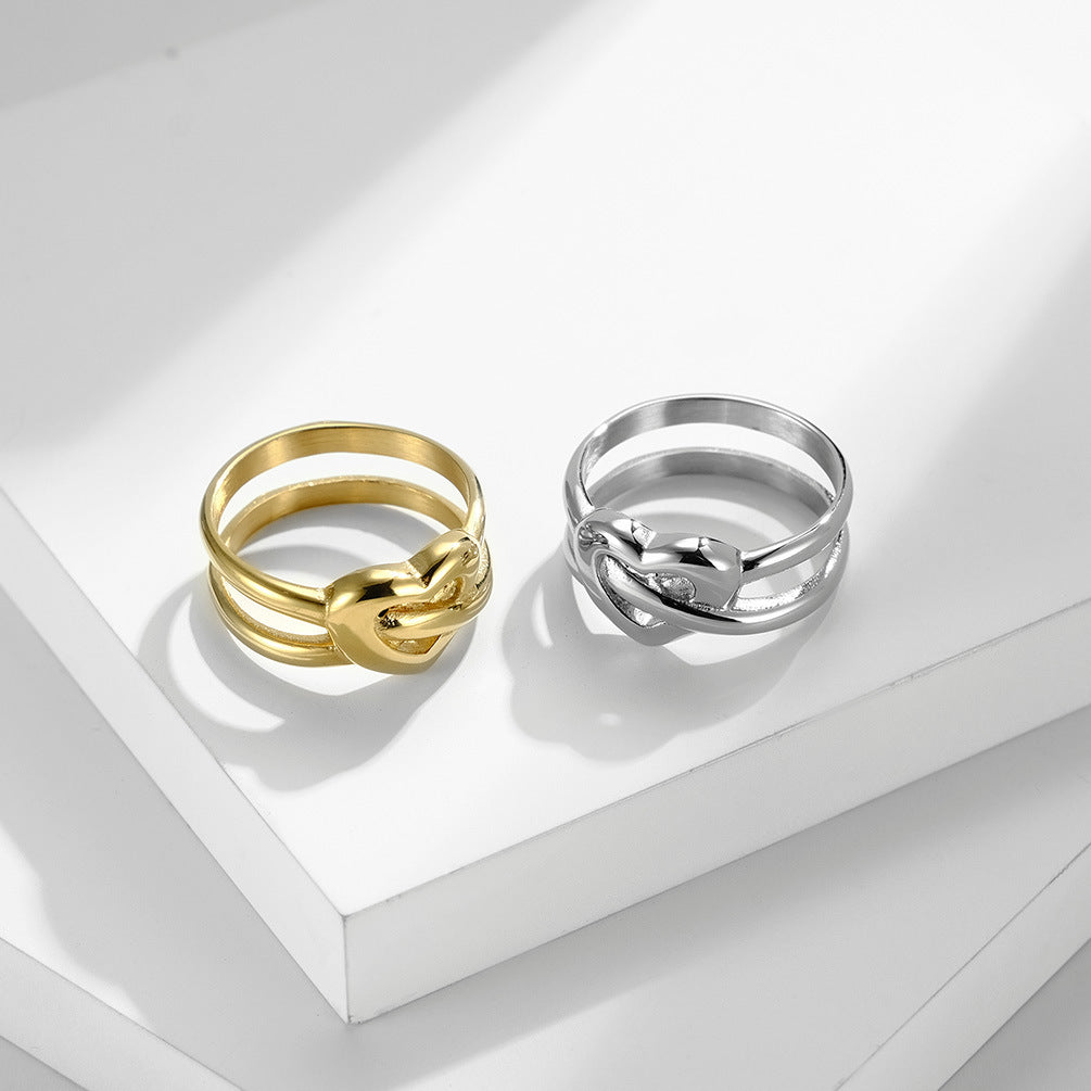 Heart-Shaped Double-Ring Proposal Engagement Non-Rusting Stainless Steel Women's