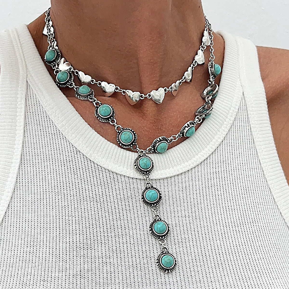 Planderful Vienna Verve Necklace – Retro Ethnic Y-Shaped Turquoise Pendant