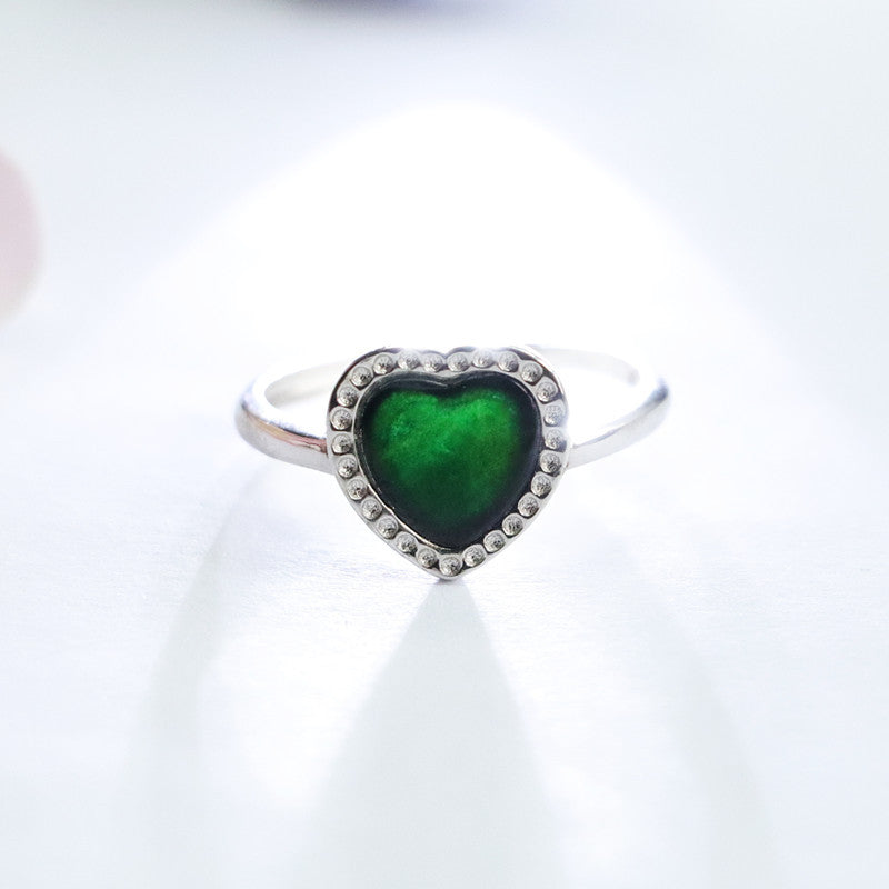 Blackish Green Jade Love Ring with Sterling Silver Base
