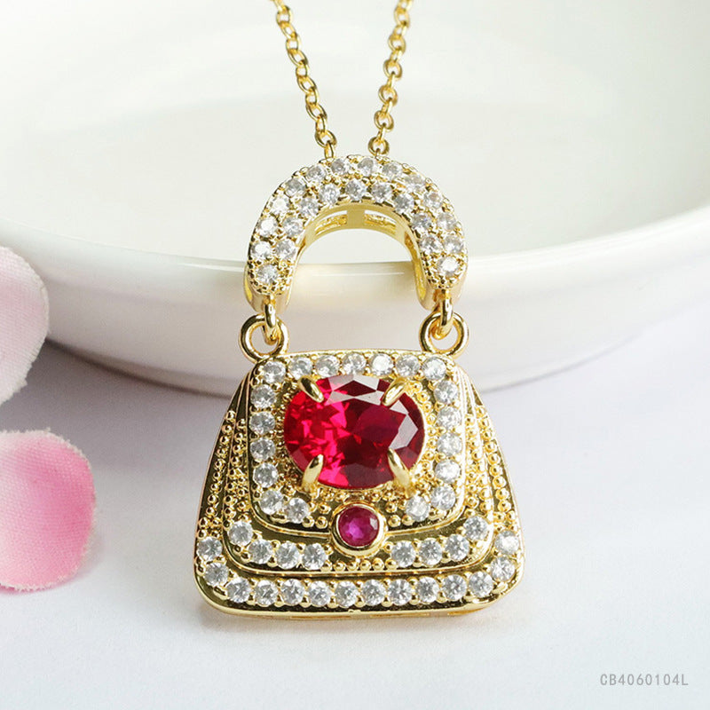 Lab-Grown Ruby Handbag Pendant — No Chain
