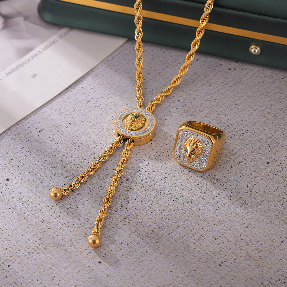 Lion Head Zircon Jewelry Set in European & American Style