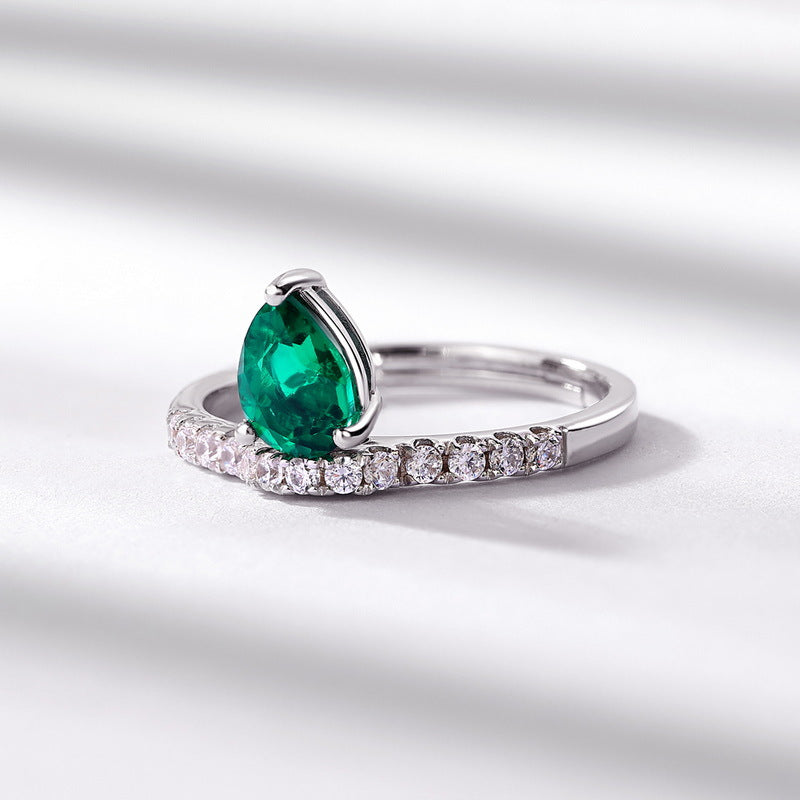 Planderful Pear-Cut Lab-Grown Emerald Sterling Silver Ring – Style 1