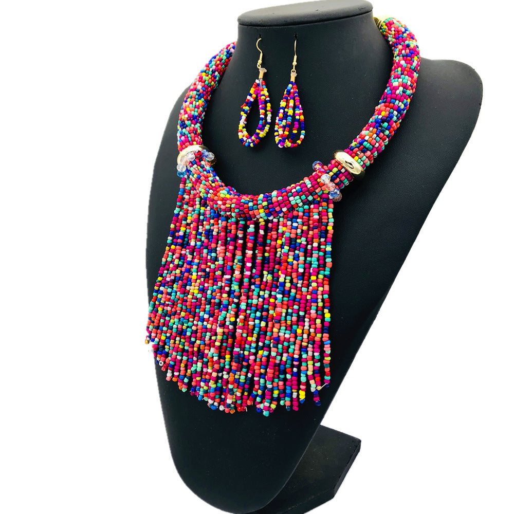 Exotic Pearl and Bead Statement Necklace Set with Sweater Chain