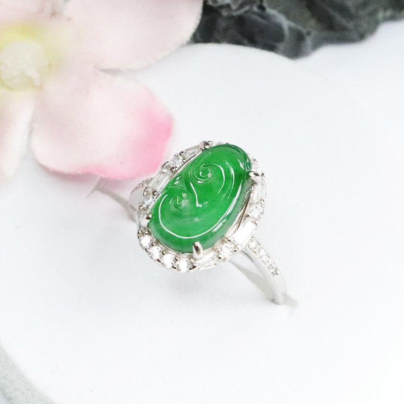 Emperor Green Jadeite Sterling Silver Fortune's Favor Ring