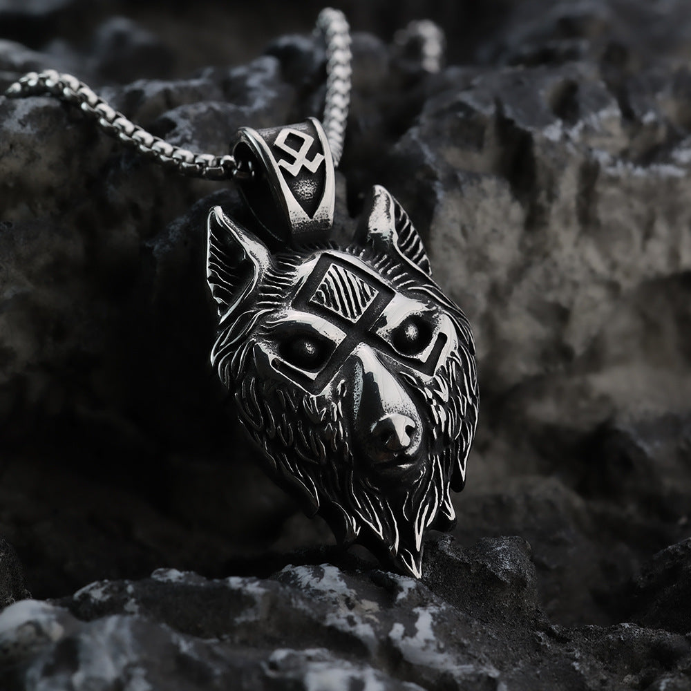 Nordic Retro Stainless Steel Men's Pendant Viking Wolf Necklace