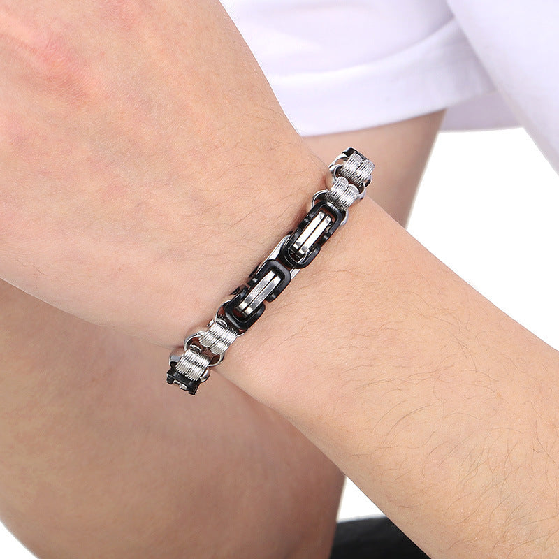 Hand-Spliced O-Chain Byzantine Festival Chain Two-Color Titanium Steel Men's Bracelet