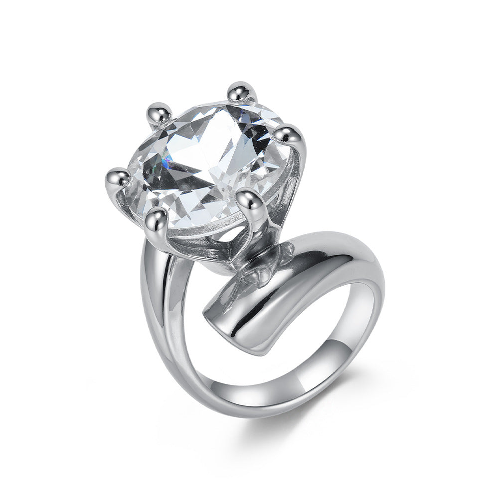 Planderful Unisex Titanium Steel Zircon Ring Plated 18K Gold Exaggerated Personality Everyday Genie Jewelry