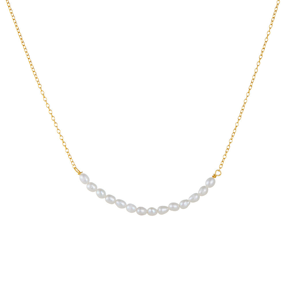 S925 Sterling Silver Smiley Face Natural Pearl Necklace And Versatile Freshwater Rice Bead