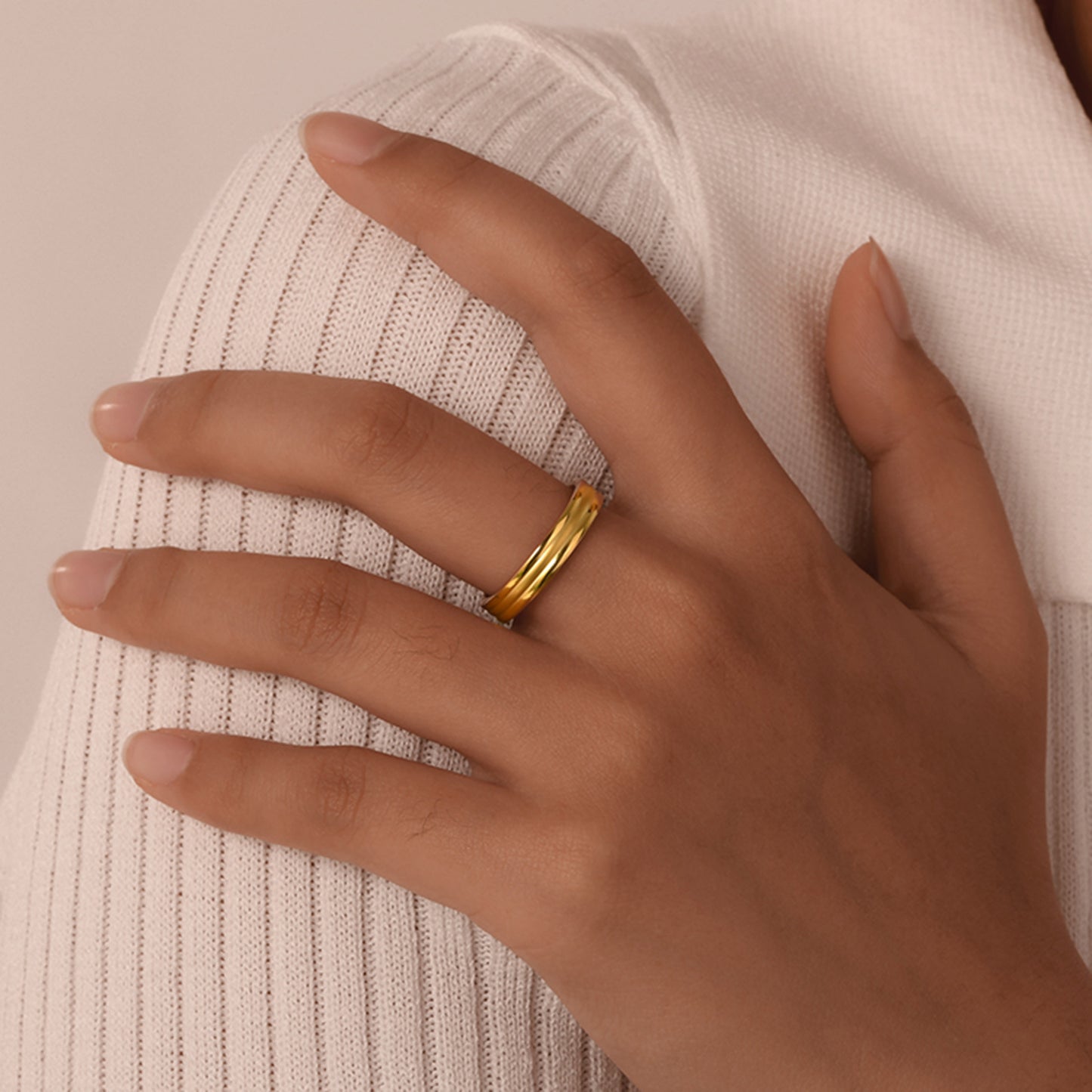 Jewelry Stainless Steel Sand Three-Layer Ring for Ladies