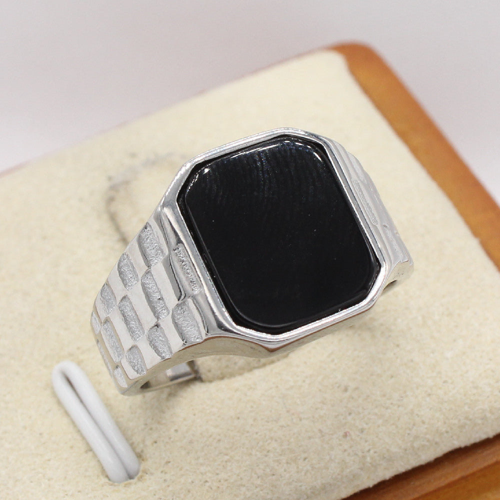 Planderful Mens Stone Titanium Steel Ring Everyday Genie Unisex Durable Fashion Accessory