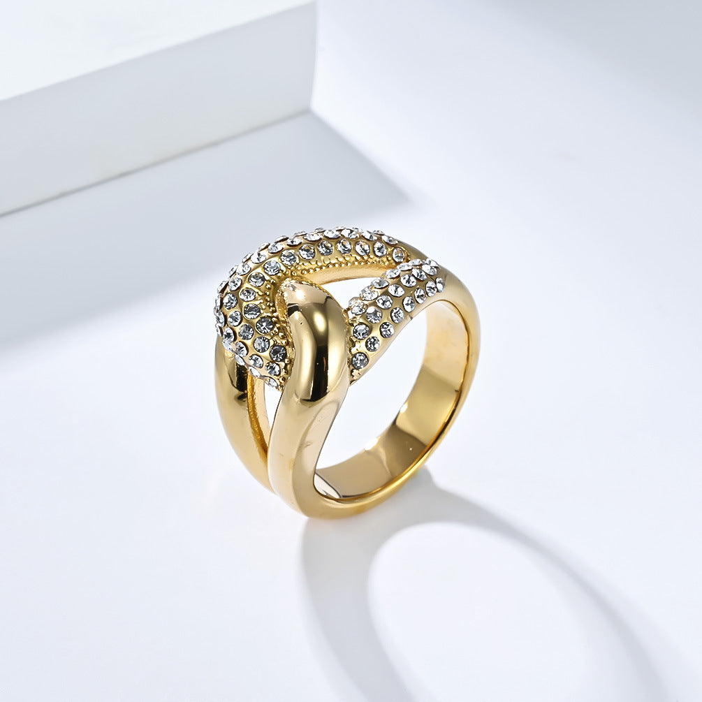 Planderful Everyday Genie Gold Plated Zircon Hip Hop Cross Knot Ring For Trendsetting Adults