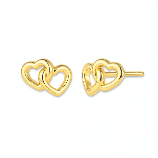 S925 Sterling Silver Small Fresh Love Design Stud Earrings Exquisite Heart-To-Heart Print Sweet