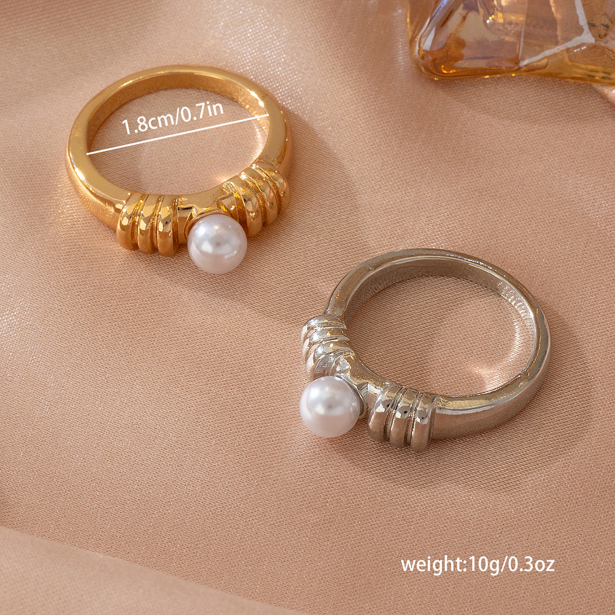 Stylish Metal Texture Pearl Inlaid Women's Ring by Planderful