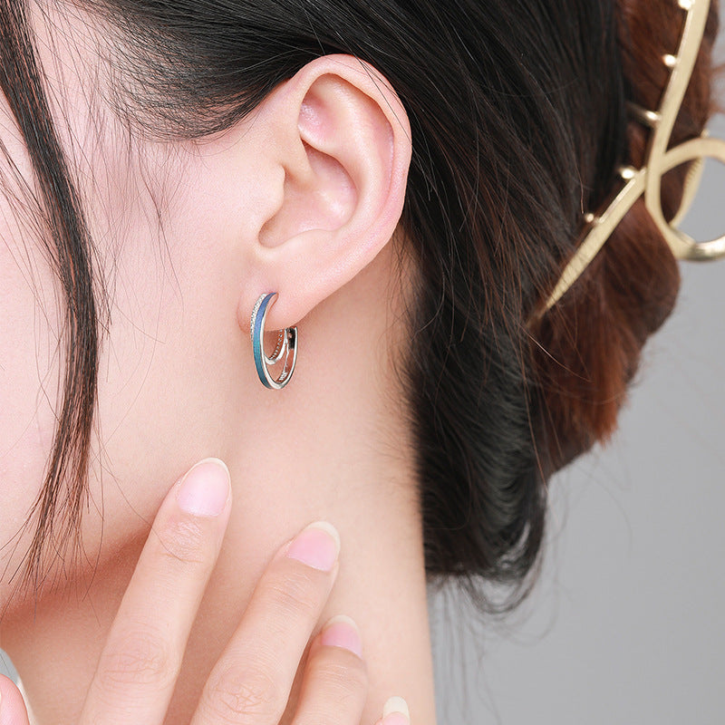 S925 Sterling Silver Enamel Line Earrings with Zircon, Original Design