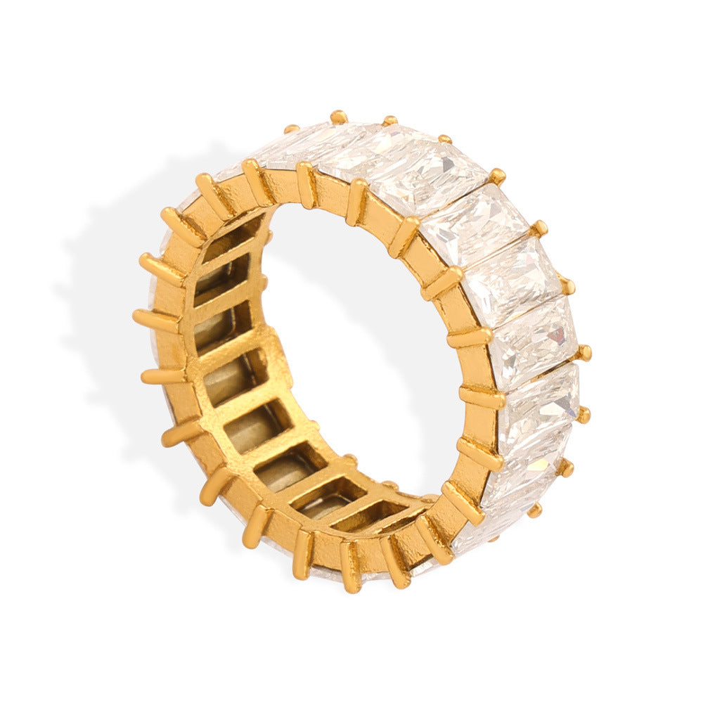 Luxurious Gold-Plated Zircon Titanium Steel Ring for Women